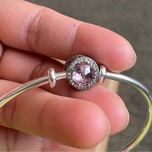 Authentic Pandora Bracelet Bangle Retired Pink Charm & Stoppers - Picture 6 of 12